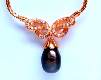 11.8mm Natural South Sea Pearl Dangle Necklace 14kt 12405**