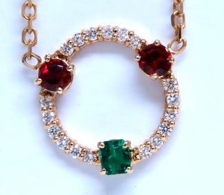 Natural Diamond Emerald Garnet Circle Pendant 14kt 12402**