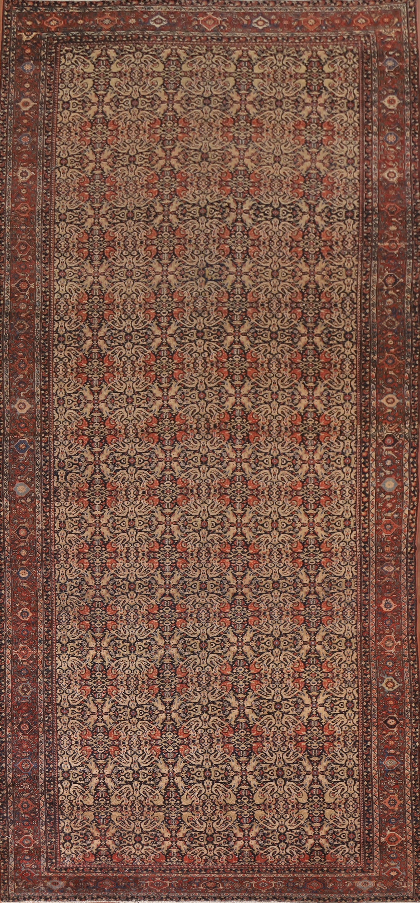 Pre-1900 Antique Vegetable Dye Sarouk Farhan Persian Rug 7x16: Title: Pre-1900 Antique Vegetable Dye Sarouk Farhan Persian Rug 7x16 Description:A Beautiful Genuine Iran ( Persia ) Sarouk (Farahan) rug is Hand Knotted by skillful weavers in Iran ( Per