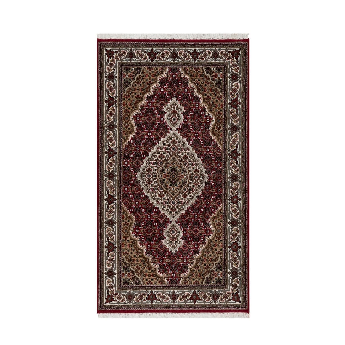 Mahogany Red Pure Wool Tabriz Mahi with Fish Design Hand Knotted Rug: Title: Mahogany Red Pure Wool Tabriz Mahi with Fish Design Hand Knotted Rug Description: This is a truly genuine one-of-a-kind. It has been Knotted for months and months in the centuries-old weaving c