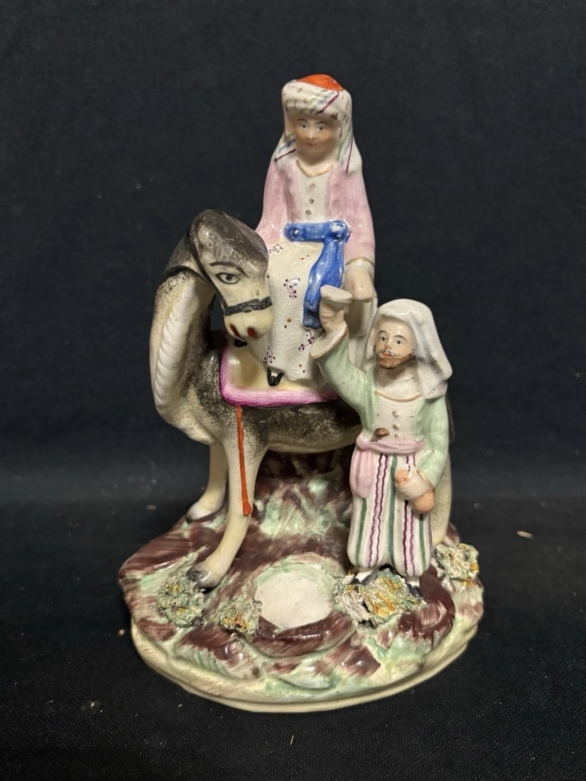 Staffordshire Caravan Figure: It measures 7 1/4” x 4 7/8” x 3 1/2” and dates around 1880. It has no chips, cracks or repairs Shipping: Domestic: Flat-rate of $15.00 to anywhere within the contiguous U.S. Internat