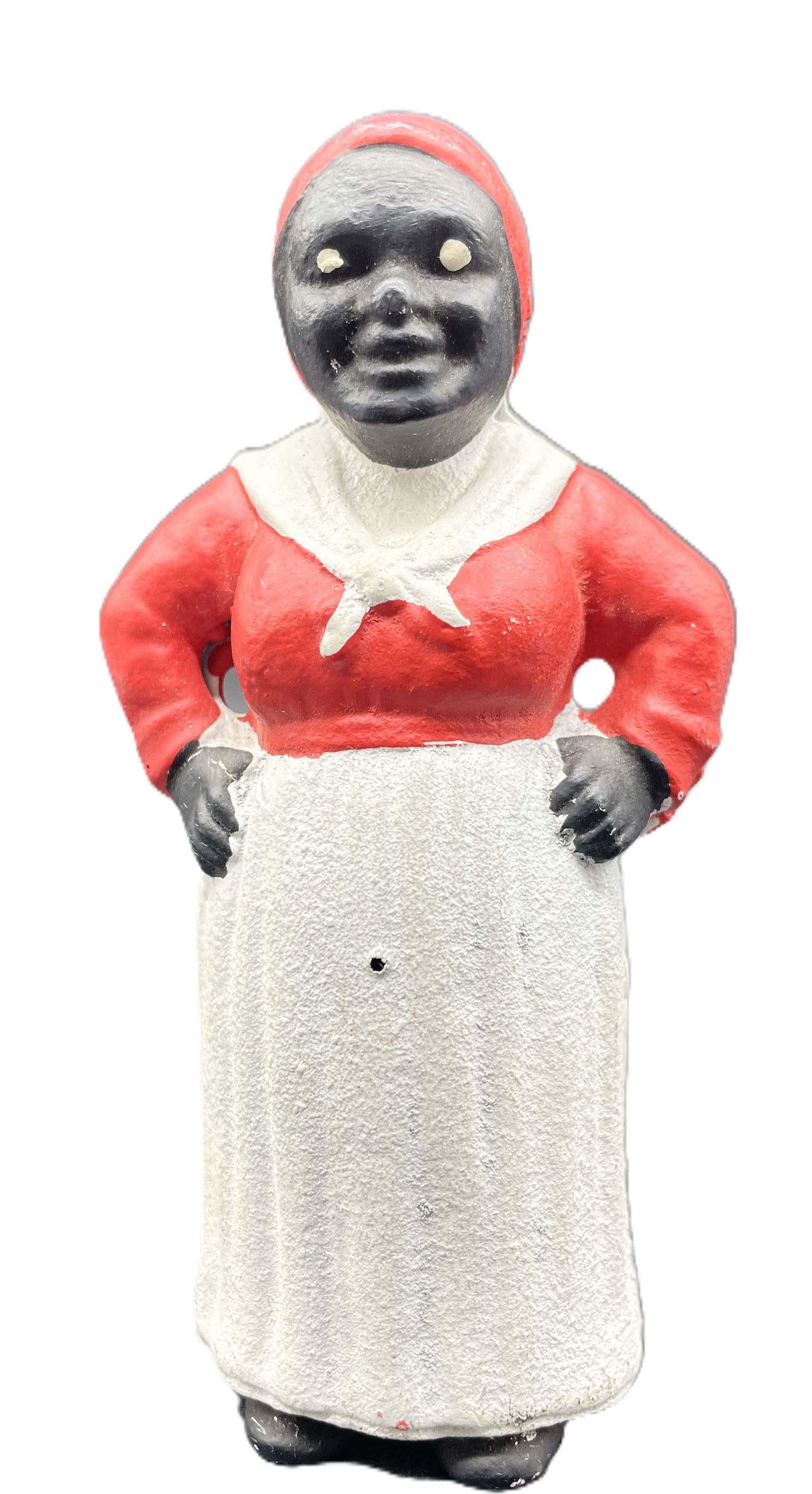 Black Americana Mammy Cast Iron Bank: Date/Period: likely modern Dimension: Approx. 5" x 2.5 x 1.75 Material: cast iron Additional Information: Black Americana Mammy Cast Iron Bank Shipping: Domestic: Flat-rate of $8.00 to anywhere within