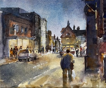 Anthony Herbert; Evening Scene on Southwold High Street Original British Townscape Watercolour