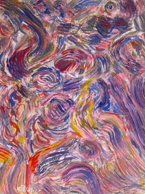 Gilbert Pelissier; Pink , Purple and Orange Swirling Abstract French 20th Century Painting, 1996
