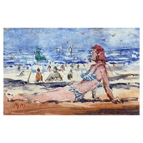 French Impressionist Watercolour, Lady In Bikini Sunbathing, 20th Century