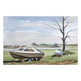 Edge of the Boatyard Yarmouth, Signed Original British Watercolour Painting, circa 1970s