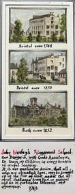 Jack Grunwell; Historic Miniature Watercolor Triptych of John Wesley's Kingswood School