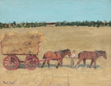 Wilfred Wilson; The Haycart Mid 20th Century English Impressionist Signed Oil Painting