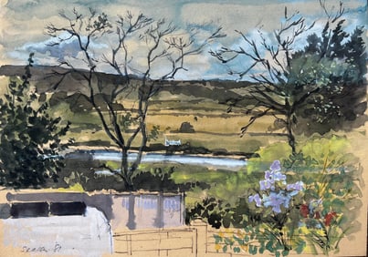 Anthony Herbert; Seaton Devon Landscape View Through Trees with River and Garden Flowers 1981, 1981