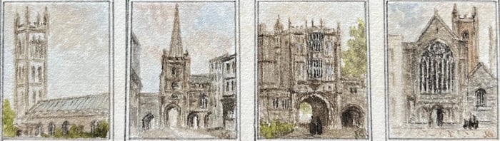 Jack Grunwell; Historic Bristol Church and Cathedral Collection of Four Watercolors