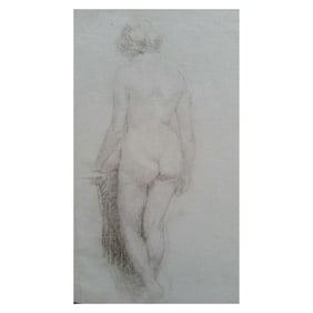 English Graphite Portrait Sketch of Female NFigure, Back View, circa 1880-1905