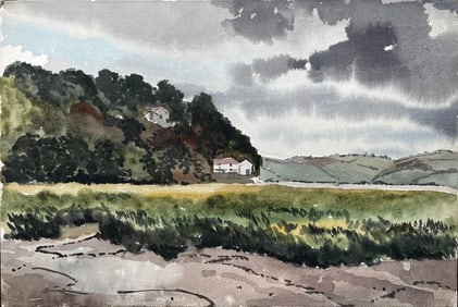 Anthony Herbert; Stormy Skies Over Marsh and Hills Laugharne South Wales 1967 Watercolour, 1967