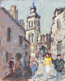 Fanch Lel; French Impressionist Oil Painting of Busy Street Scene in Dieulefit Drôme, 1997