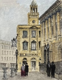 Jack Grunwell; Miniature Watercolor of Scene in Corn Street Bristol Featuring The Nails