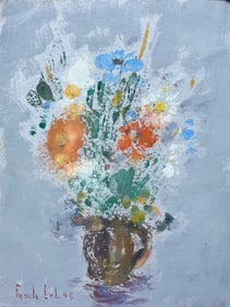 Fanch Lel; French Still Life of Wildflowers in Earthy Vase Signed and Dated 2003, 1993