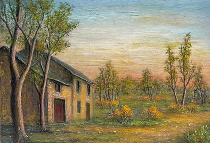 Jean Fourie; Stone Farmhouse with Autumn Trees in Soft Evening Light Oil Landscape Painting