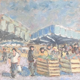 Fanch Lel; Figures At A Summers Days Fruit Market French Oil Painting
