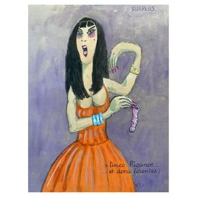 1960's French Portrait Shocked Lady Holding Used Condom - Caricature, circa 1960s