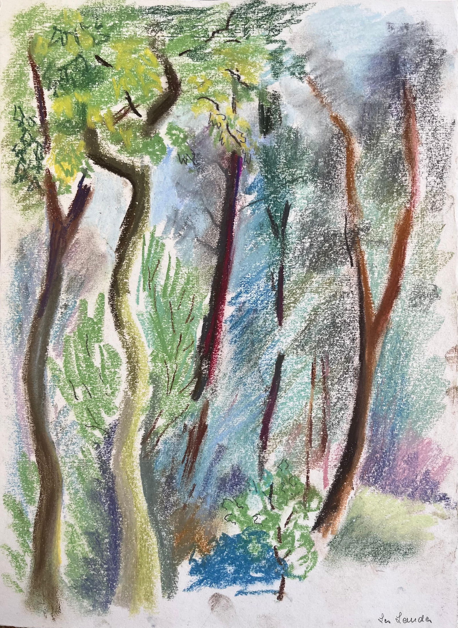 Anne Marie Migette Perard; Mid-20th Century French Pastel Landscape of Forest Trees in Les Laudes: Title: Mid-20th Century Ink Drawing of Spanish Architecture and Church Towers in Lorca by Anne Marie Migette Perard (French 1902-1977) Medium: Ink on unframed paper Size: 8.75 inches (height) x 6.25 i