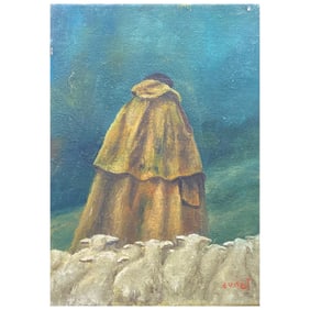 Fernand Audet French Signed Oil Shepherd & Sheep in Landscape, circa 1960s