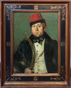 19th Century French School; Antique French/ Italian Oil Painting Portrait of a Uniformed Brass
