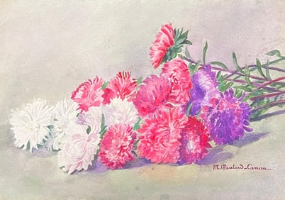 Marie-Amelie Chautard-Carreau; Early 1900's French Impressionist Signed Flower Watercolour by Marie