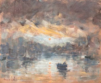 Fanch Lel; French Impressionist Sunrise over Saint Malo with Rowboat by Fanch Lel