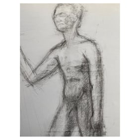 Mid 20th Century French Charcoal Drawing - Portrait of a Standing Figure Man, circa 1950s
