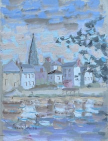 Fanch Lel; French Impressionist Village Riverside Scene with Church Spire, 1998