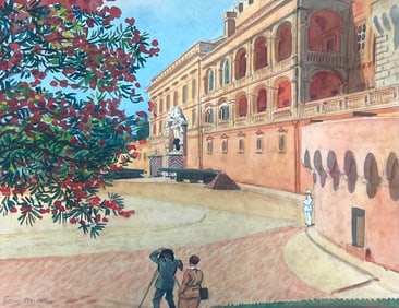 Tony Minartz ; Paparazzi at The Prince’s Palace of Monaco Vintage French Watercolour Painting