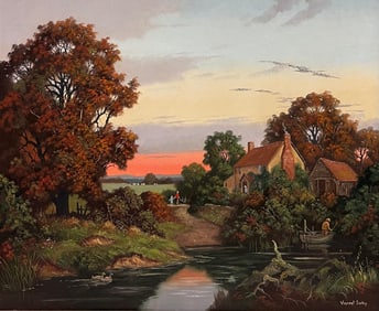 Vincent Selby; Sunset over Derwent Valley Signed English Oil Painting Gilt Framed