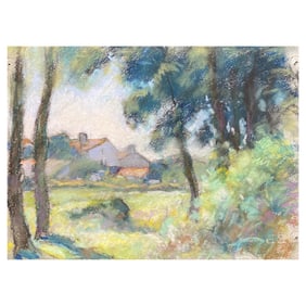 Camille Meriot Mid 20th Century Pastel French Impressionist Painting Rural Field, circa 1900s