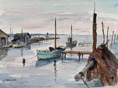 Robert Lepine (1929 - 2017); Le Grau-du-Roi Watercolor of Fishing Boats and Coastal Harbor, 20th
