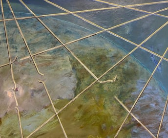 Gilbert Pelissier; French 20th Century Vibrant Geometric Abstraction Snapped Line Green and Blue