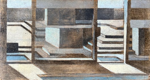 Bernadette Kelly; Modern Oil Painting Geometric Architectural Interior with Light and Shadow