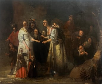 Richard Brakenburgh; Fine 17th Century Dutch Old Master Oil Painting Interior Scene Many Figures,