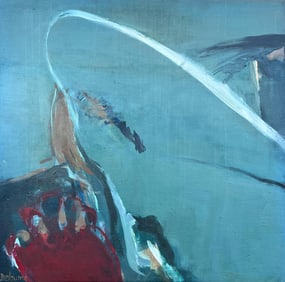 Marie Deloume (French born 1942); French 20th Century Abstract Expressionism Green Curved Motion