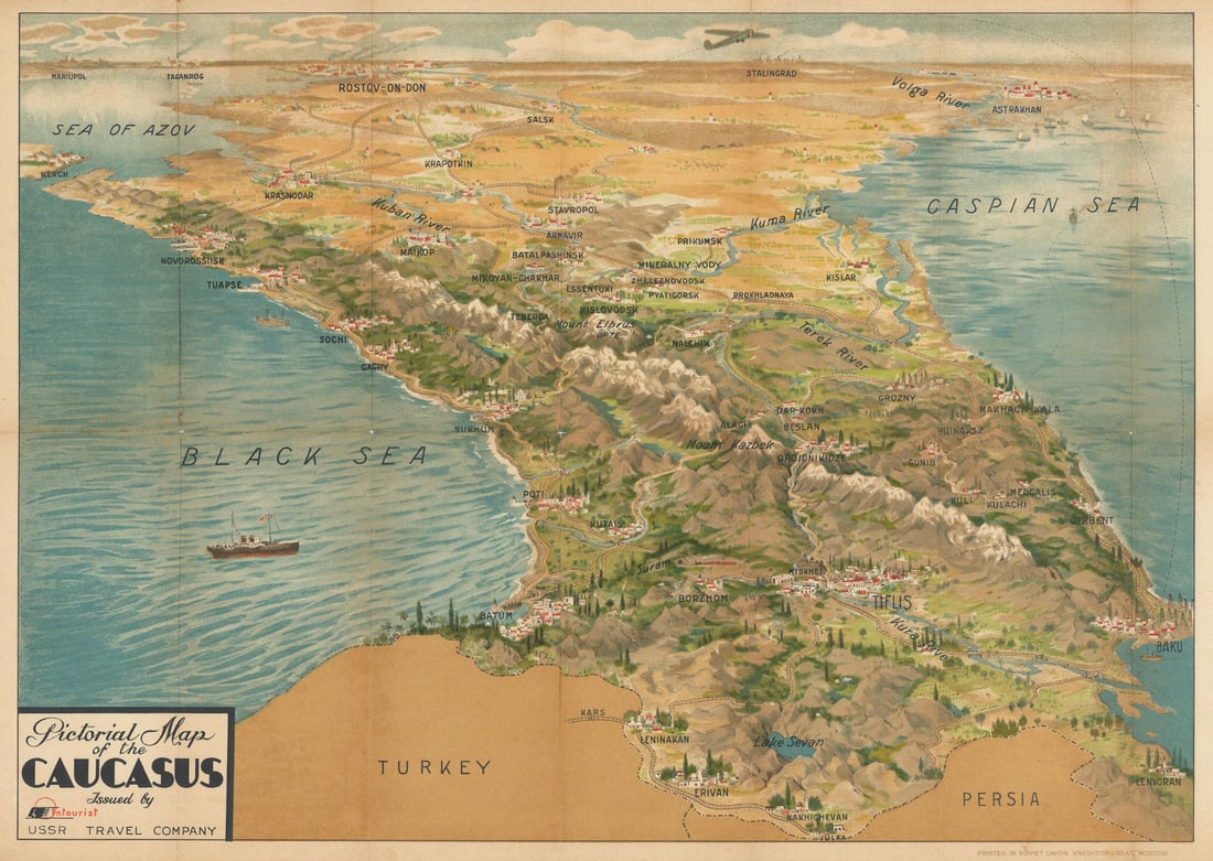 Pictorial map of the Caucasus. Russia Georgia Azerbaijan Armenia INTOURIST c1932 (1 of 1)