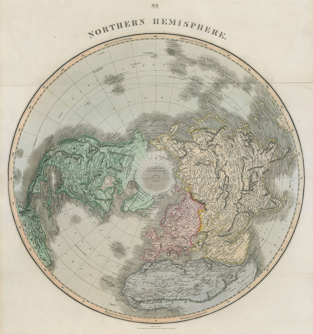 Northern hemisphere. Arctic Europe Asia Africa America. THOMSON 1817 old map: Northern hemisphere'. Drawn & engraved by James Kirkwood & Son for John Thomson's "New General Atlas". Published 1817 - Published in 1817. Engraved on 12th August 1814; this date is marked on the map.