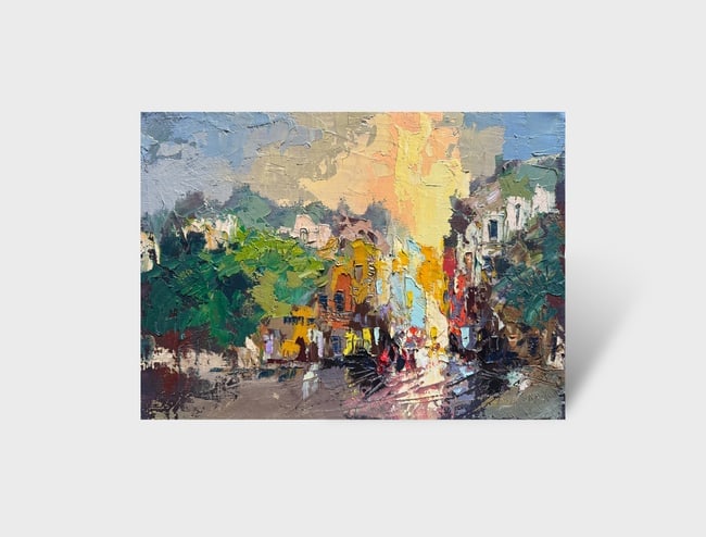 Abstract Oil painting with frame Evening city K. Leonid: Abstract Oil painting with frame Evening city K. Leonid