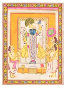 Shrinathji with Sevaks in Devotion | Pichwai Painting