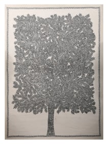 A Majestic Madhubani Masterpiece: Peacock and Elephants  This breathtaking Madhubani painting,