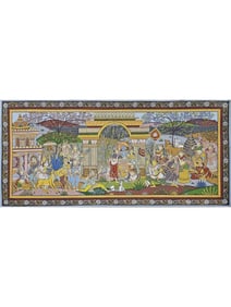 A Glimpse into the Divine: Mathura Vijay  This exquisite Pattachitra painting captures a pivotal