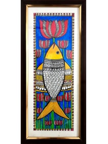 A Kaleidoscope of Life: Unveiling the Madhubani Fish Cycle  This breathtaking Madhubani painting,