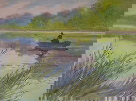 Watercolor painting Early morning fishing in nature Valery Savenets: â„–Sav 422 *** ABOUT THIS PAINTING *** * TITLE: "Early morning fishing in nature" * ARTISTS: Valery Savenets * SIZE: 30x40 cm/'11.81x15.74 inches' * MEDIUM: watercolor, paper * HAND PAINTED: Origi