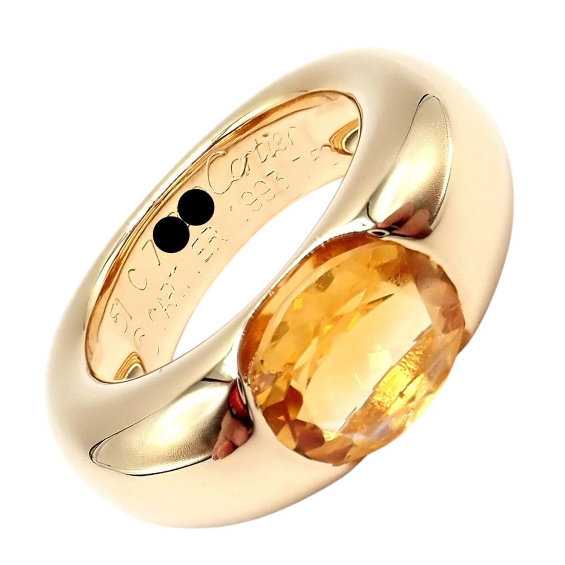 Authentic! Cartier 18k Yellow Gold Citrine Wide Large Ellipse Band Ring Size 5.5 (1 of 15)