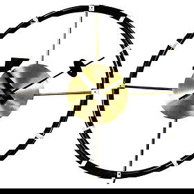 MCM George Nelson Studio Model 4756 "Steering Wheel" Wall Clock by Howard Miller: Striking 1950 Model 4756 "Steering Wheel" Wall Clock by the George Nelson Design Studio for the Howard Miller clock company. The clock features a minimalist brushed brass open-face design with a brass