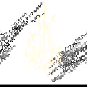 Tall Hollywood Regency Crystal and Brass Chandelier w/ Three Lights: An elegant 20th century Hollywood Regency crystal and brass chandelier. This chandelier has three light that have been electrified and surrounded with sparkling crystals Measurement: width 24", height