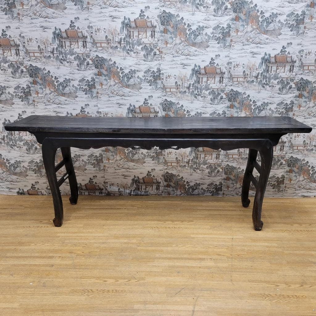 Antique Shanxi Province Elm Console Sofa Table: Vintage from the 1900s Materials: wood, elm Width: 79 inches Height: 30 inches Depth: 15.5 inches Antique Shanxi Province Elm Sofa Console Table This exquisite antique sofa console table from Shanxi P