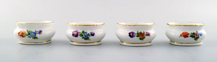 Royal Copenhagen Saxon Flower, four salt cellars.